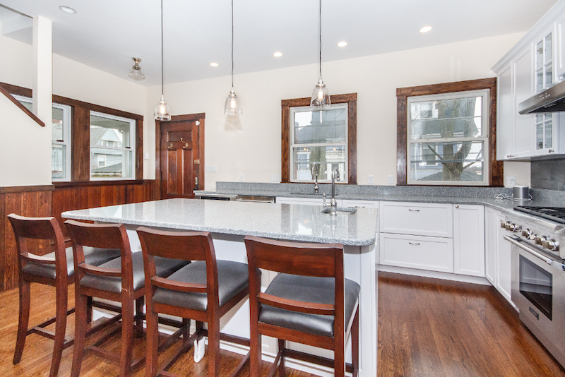 gas-fireplace-boston-kitchen-features-bay-state-refinishing-remodeling