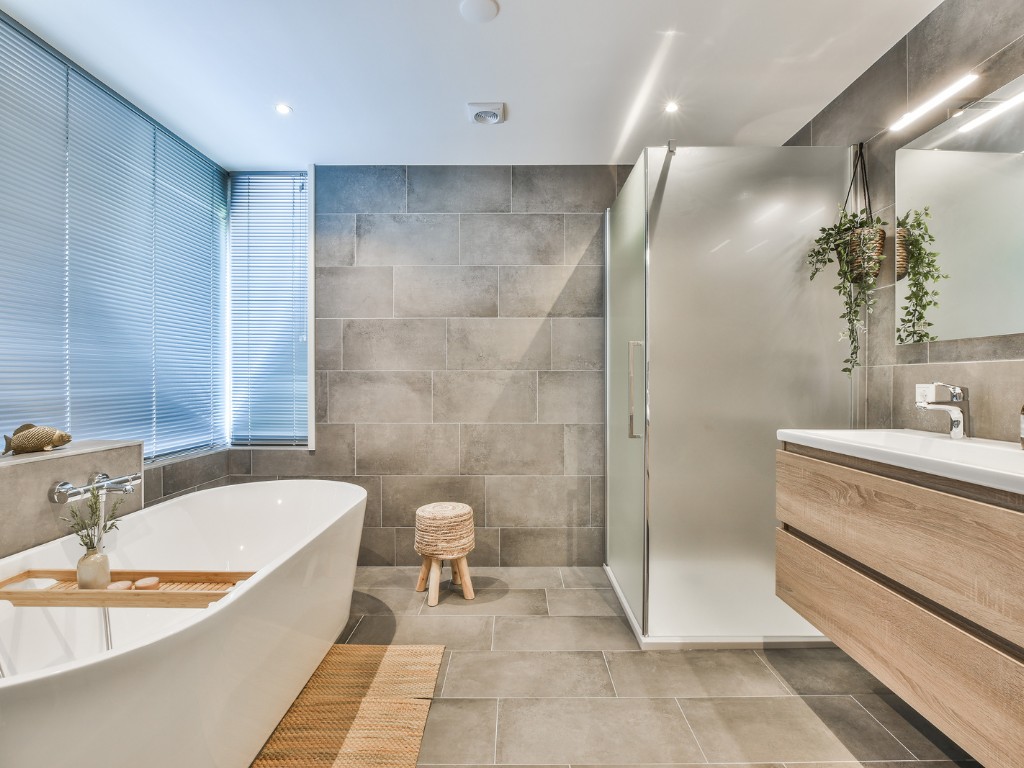 bright elegant bathroom interior luxury house