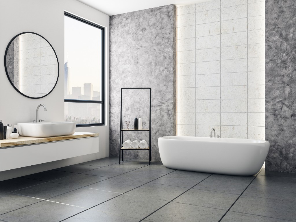 modern bathroom interior city view