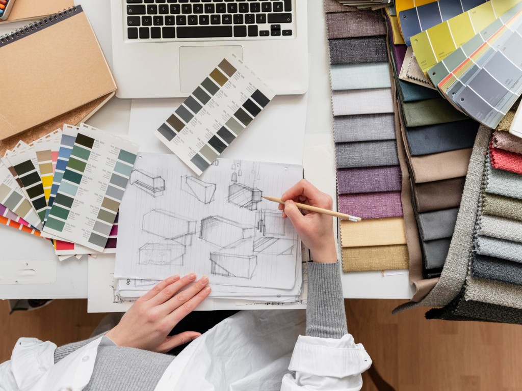 close-up hand drawing furniture