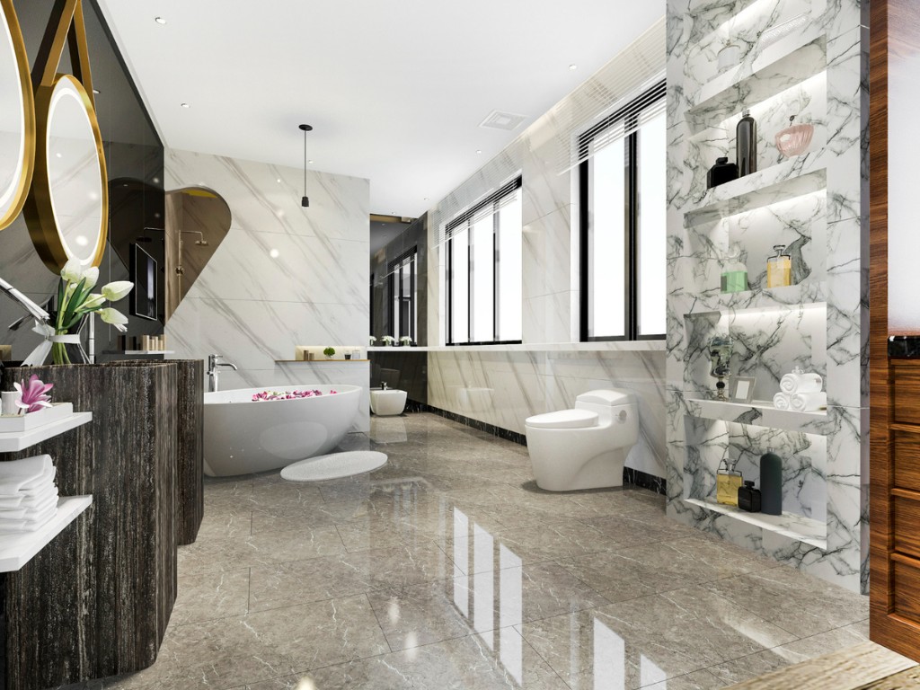 modern bathroom with luxury tile decor
