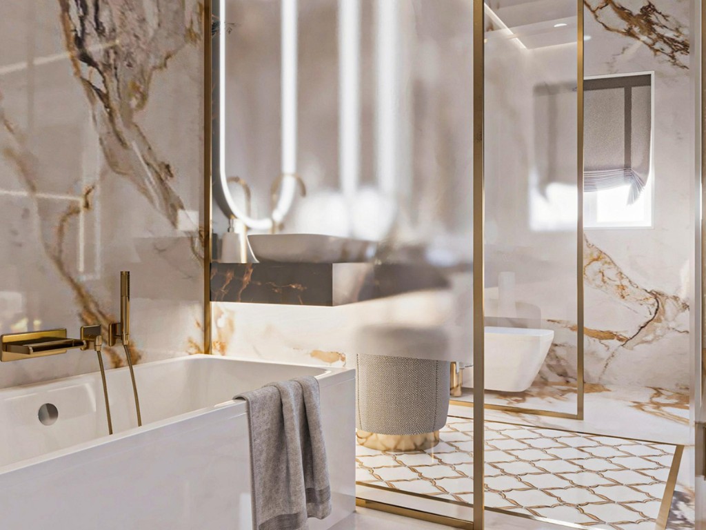 bathroom with large mirror toilet with sink toilet