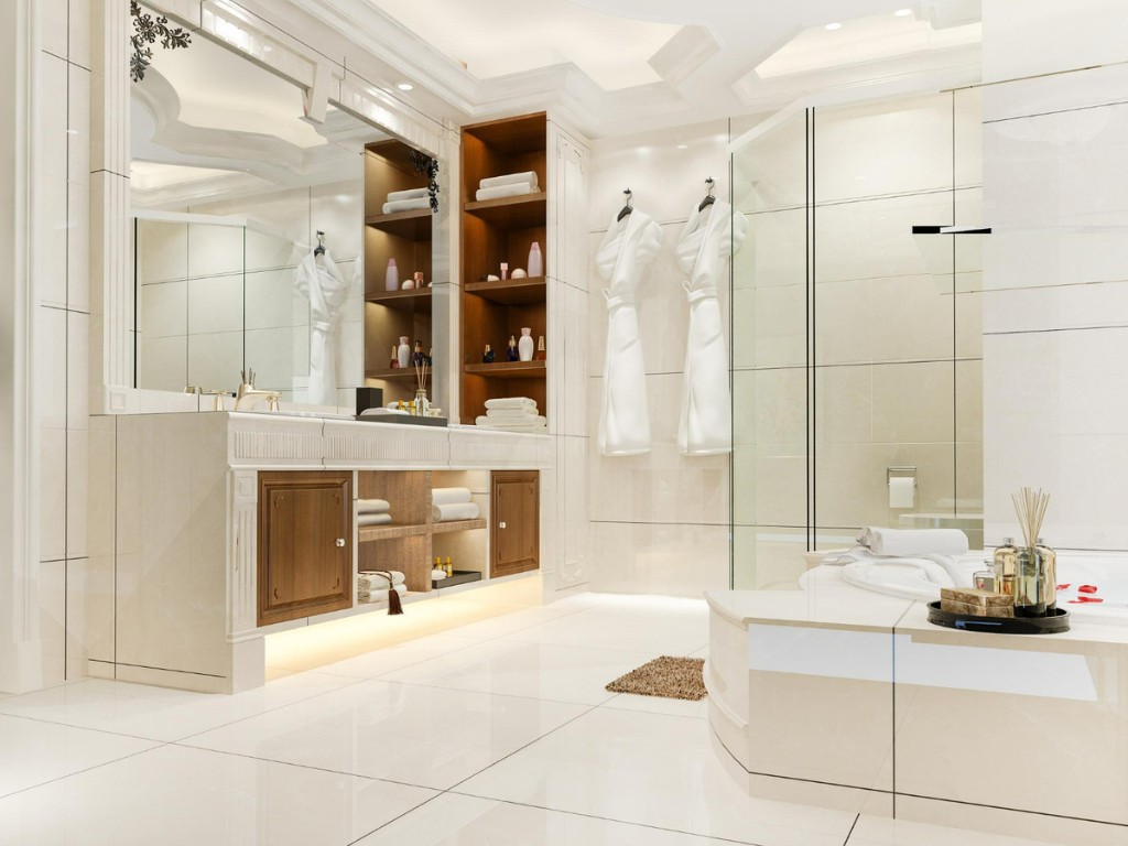 modern bathroom with luxury tile decor