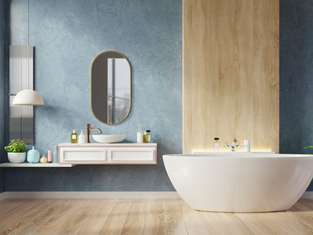 modern bathroom with wooden floor