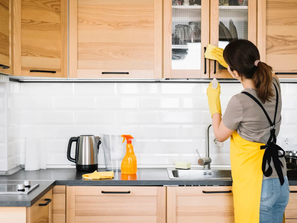 medium shot woman cleaning