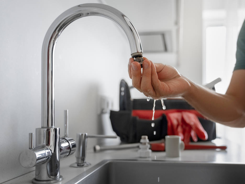 side view man working as plumber
