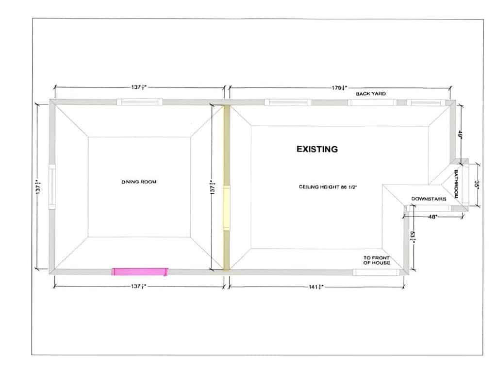 Kitchen remodel floor plan showing detailed layout with measurements and locations for cabinets, appliances, and fixtures. Includes notes on window placements and cabinetry specifications.