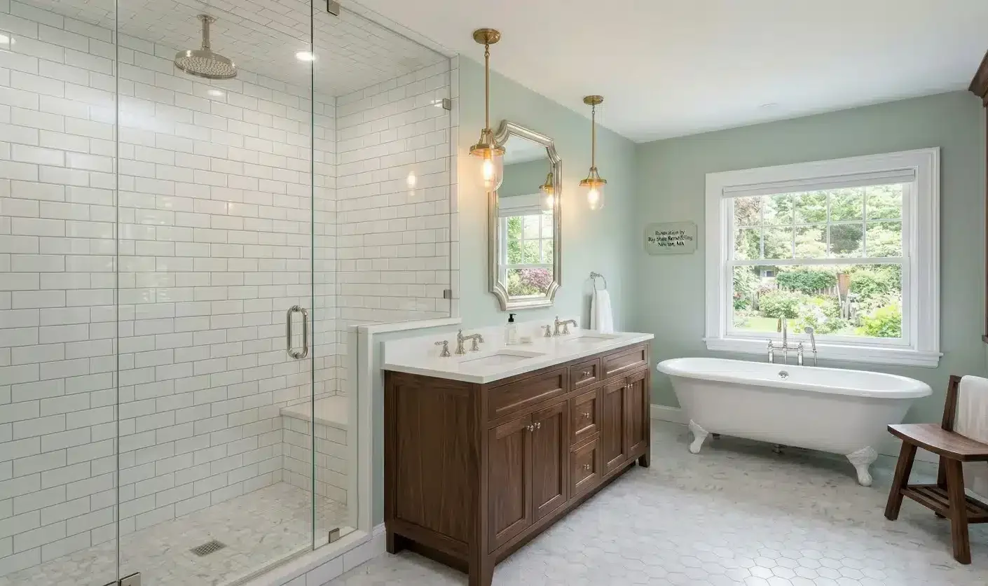 beautifully finished bathroom renovation in a Newton style home